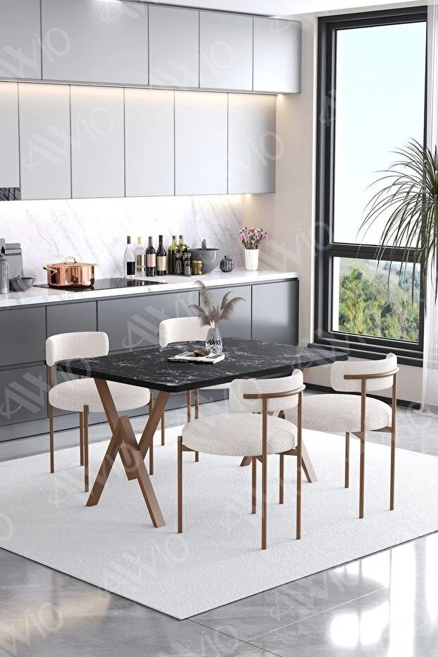 Soffice Teddy Sandalye 80x120 Yemek Masası Mutfak Masası 4 Kişilik Masa Sandalye Takımı